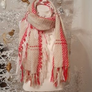 Pink and tan plaid beautiful winter scarf